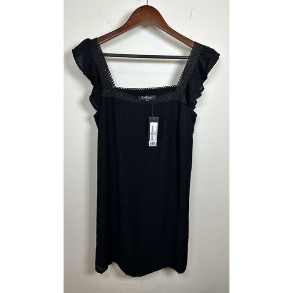 Lulus Country Charm Ruffle Shift Dress Black Size XS NWT Square Neck Mini - Picture 2 of 8